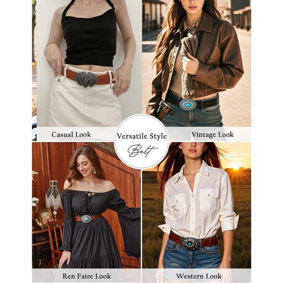 Womens Turquoise Belt Vintage Cowboy Cowgirl Pu Leather Belts Western Belt For💖 - Picture 4 of 7